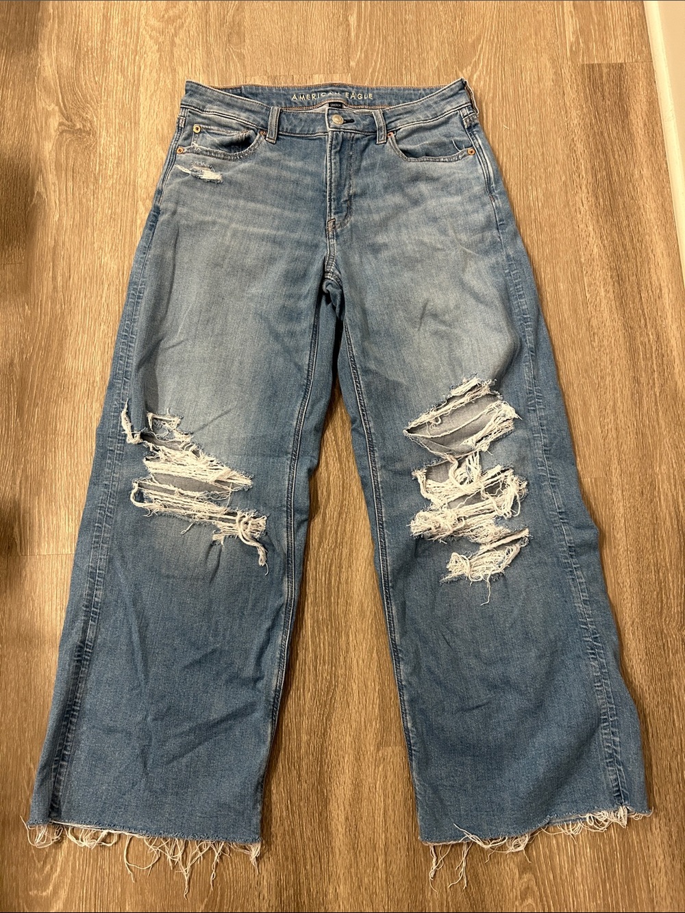 American Eagle Outfitters Distressed Wide Leg Blue Jeans